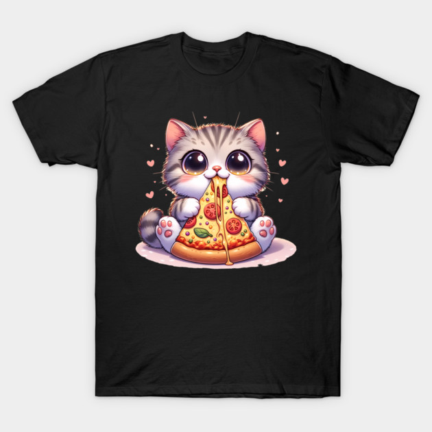 Kawaii Cat eating a slice of Pizza T-Shirt by logiamerch