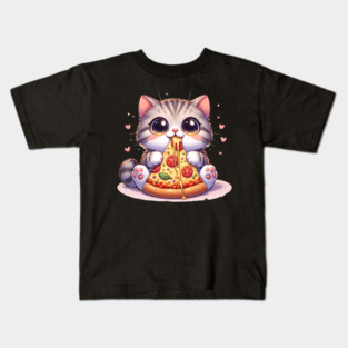 Kawaii Cat eating a slice of Pizza Kids T-Shirt