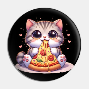 Kawaii Cat eating a slice of Pizza Pin