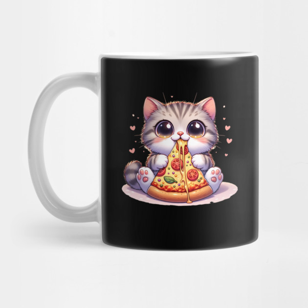 Kawaii Cat eating a slice of Pizza by logiamerch