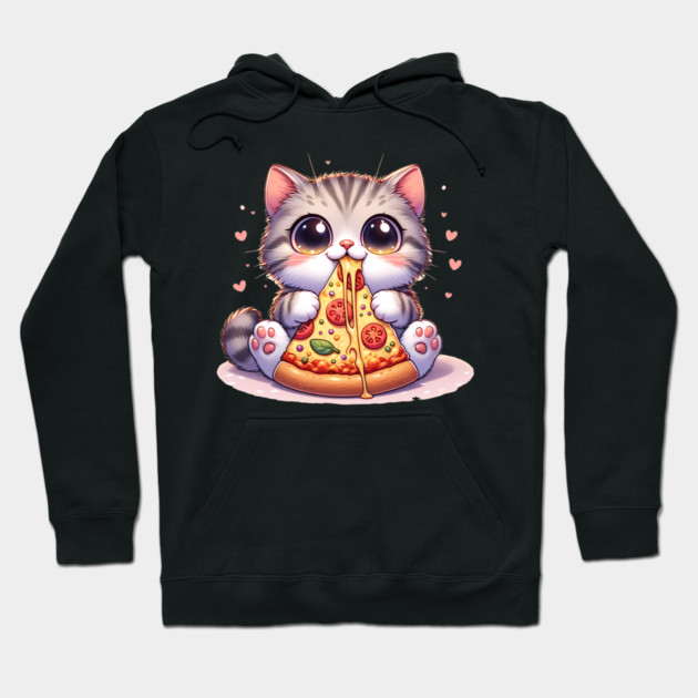 Kawaii Cat eating a slice of Pizza Hoodie by logiamerch