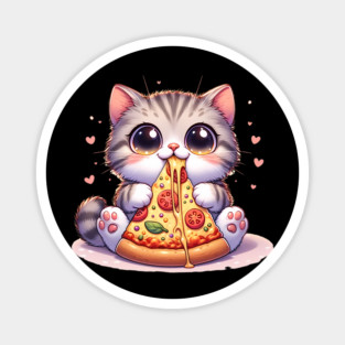 Kawaii Cat eating a slice of Pizza Magnet