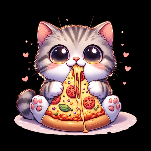 Kawaii Cat eating a slice of Pizza by logiamerch