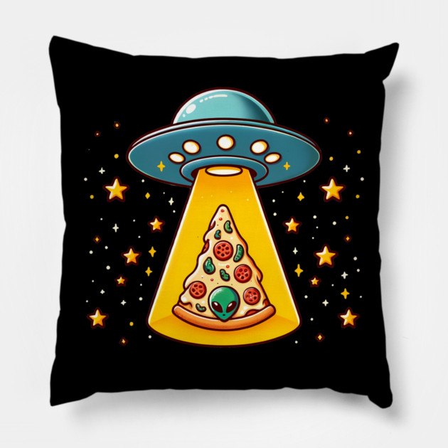 Ufo beaming Pizza, Funny Pizza Lover Pillow by logiamerch