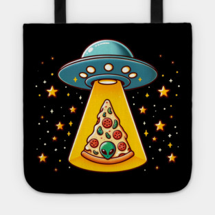 Ufo beaming Pizza, Funny Pizza Lover Tote