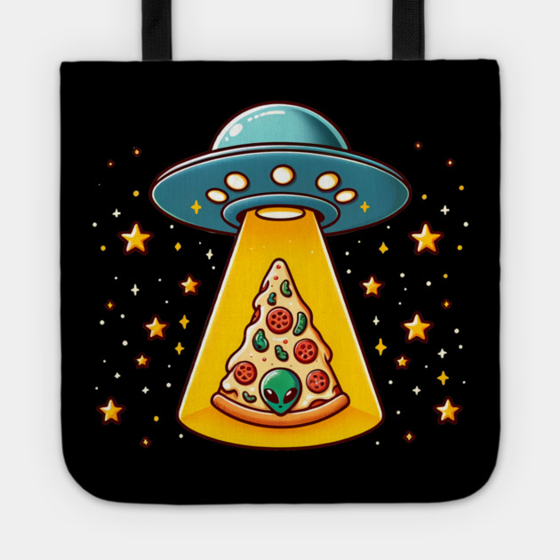Ufo beaming Pizza, Funny Pizza Lover Tote by logiamerch