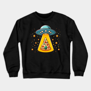 Ufo beaming Pizza, Funny Pizza Lover Crewneck Sweatshirt