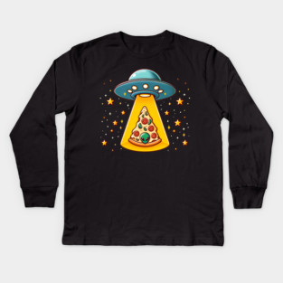 Ufo beaming Pizza, Funny Pizza Lover Kids Long Sleeve T-Shirt