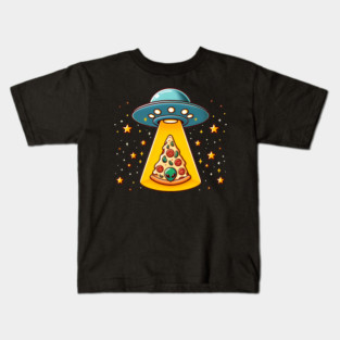 Ufo beaming Pizza, Funny Pizza Lover Kids T-Shirt
