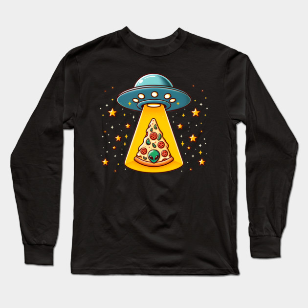 Ufo beaming Pizza, Funny Pizza Lover Long Sleeve T-Shirt by logiamerch