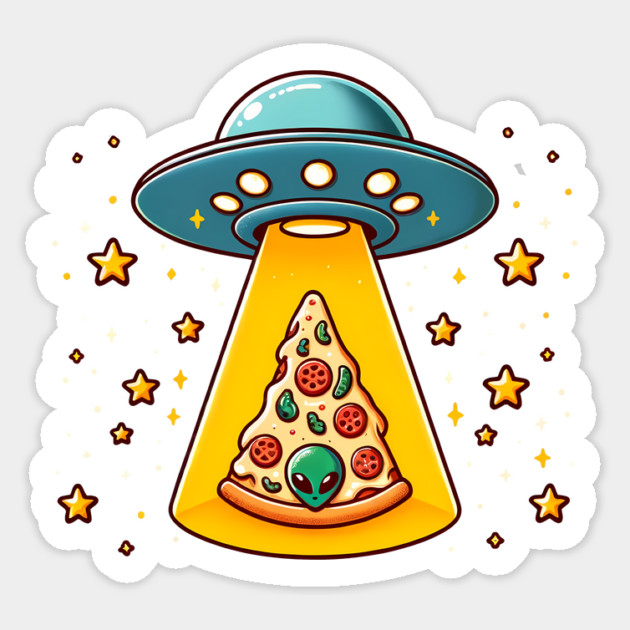 Ufo beaming Pizza, Funny Pizza Lover Sticker by logiamerch
