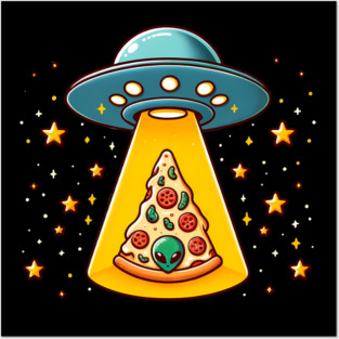 Ufo beaming Pizza, Funny Pizza Lover Posters and Art