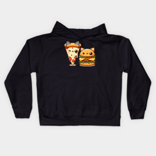 Kawaii Cat Buger and Pizza Lover Kids Hoodie
