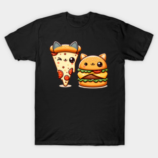 Kawaii Cat Buger and Pizza Lover T-Shirt