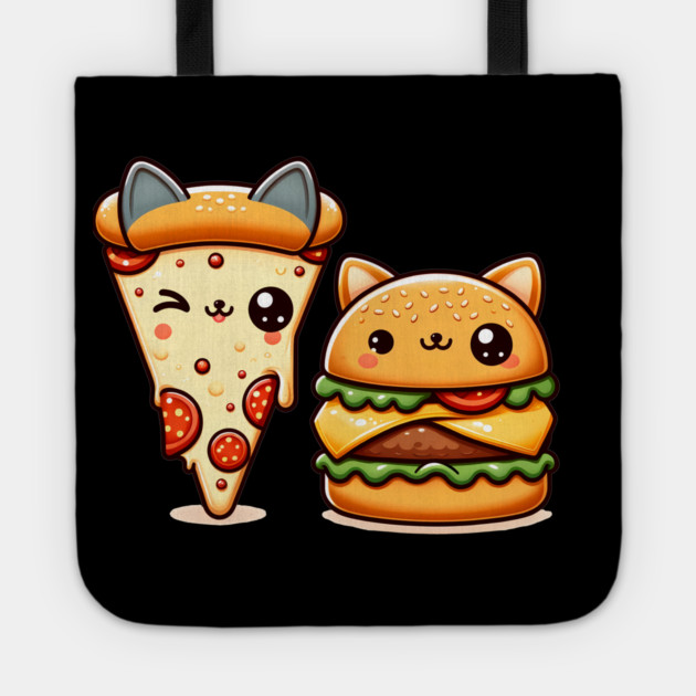 Kawaii Cat Buger and Pizza Lover Tote by logiamerch