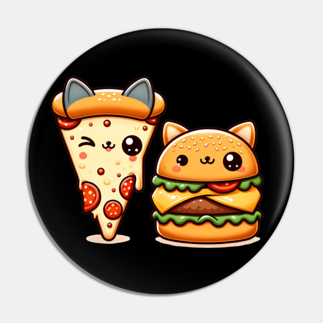 Kawaii Cat Buger and Pizza Lover Pin by logiamerch