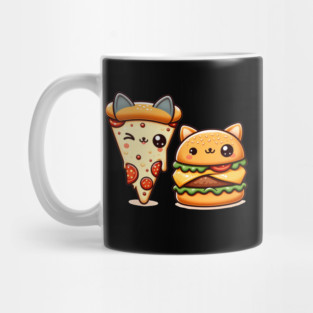 Kawaii Cat Buger and Pizza Lover Mug