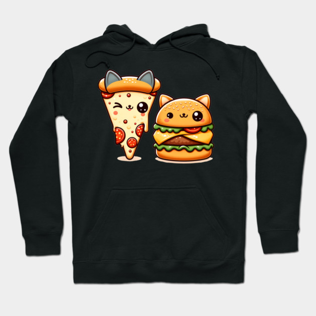 Kawaii Cat Buger and Pizza Lover Hoodie by logiamerch