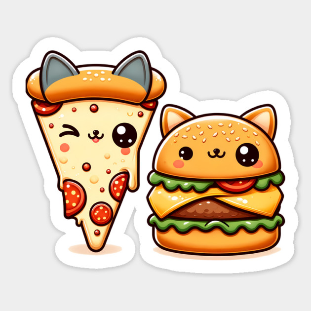 Kawaii Cat Buger and Pizza Lover Sticker by logiamerch