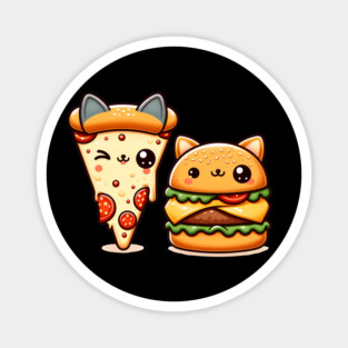 Kawaii Cat Buger and Pizza Lover Magnet