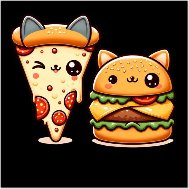 Kawaii Cat Buger and Pizza Lover Wall Art by logiamerch
