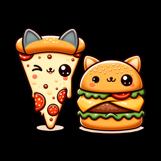 Kawaii Cat Buger and Pizza Lover by logiamerch