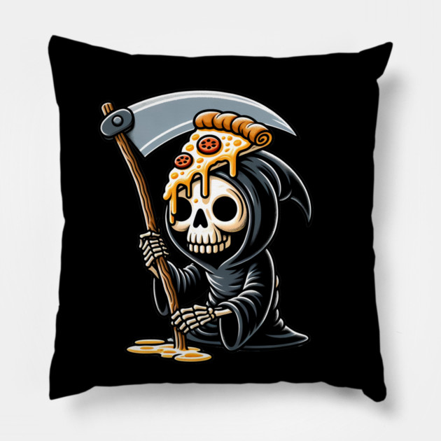Grim Reaper  with Pizza, Funny Pizza lover Pillow by logiamerch
