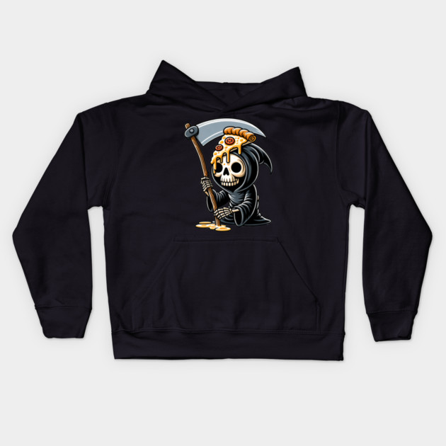 Grim Reaper  with Pizza, Funny Pizza lover Kids Hoodie by logiamerch