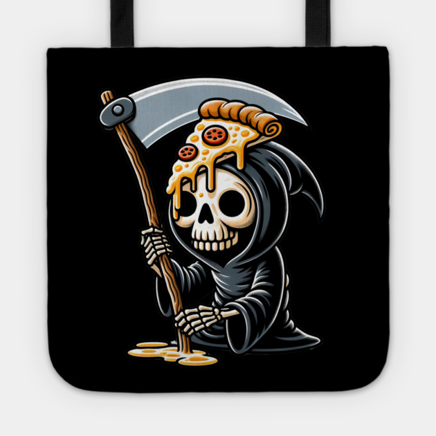 Grim Reaper  with Pizza, Funny Pizza lover Tote by logiamerch
