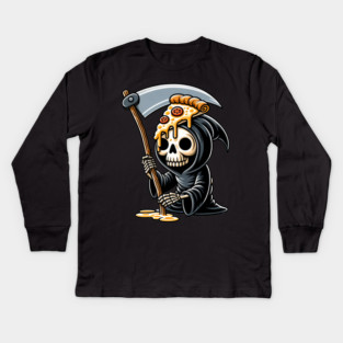 Grim Reaper  with Pizza, Funny Pizza lover Kids Long Sleeve T-Shirt