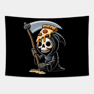 Grim Reaper  with Pizza, Funny Pizza lover Tapestry