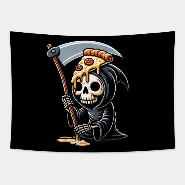 Grim Reaper  with Pizza, Funny Pizza lover Tapestry by logiamerch
