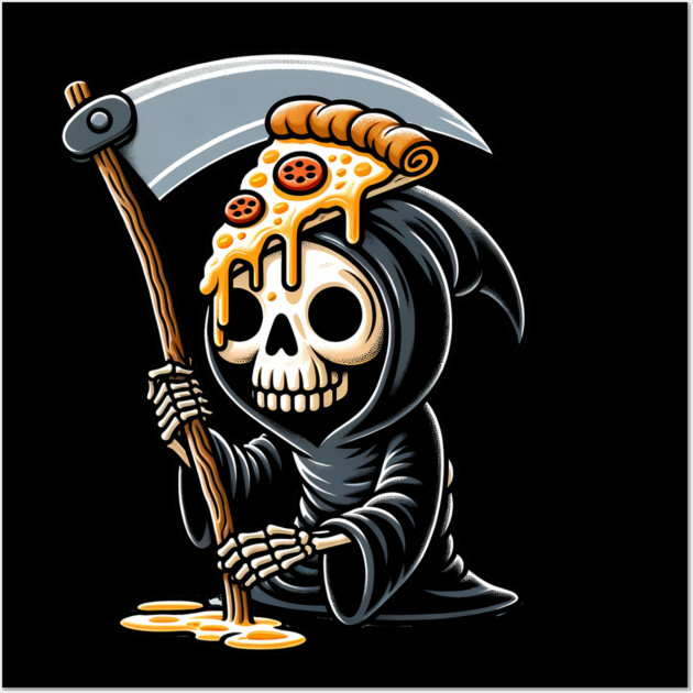 Grim Reaper  with Pizza, Funny Pizza lover Wall Art by logiamerch