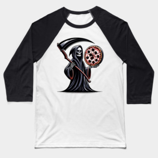 Grim Reaper with Pizza, Funny Pizza lover Baseball T-Shirt