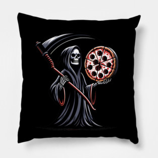 Grim Reaper with Pizza, Funny Pizza lover Pillow
