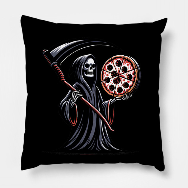 Grim Reaper with Pizza, Funny Pizza lover Pillow by logiamerch