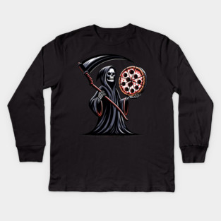 Grim Reaper with Pizza, Funny Pizza lover Kids Long Sleeve T-Shirt