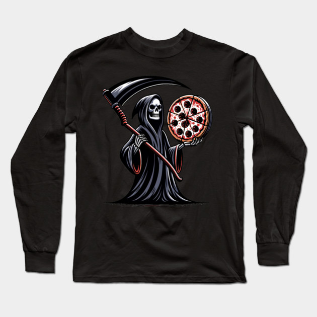 Grim Reaper with Pizza, Funny Pizza lover Long Sleeve T-Shirt by logiamerch