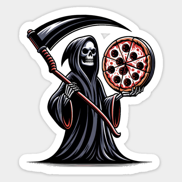 Grim Reaper with Pizza, Funny Pizza lover Sticker by logiamerch