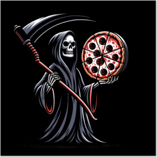 Grim Reaper with Pizza, Funny Pizza lover Posters and Art