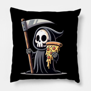 Grim Reaper with Pizza, Funny Pizza lover Pillow