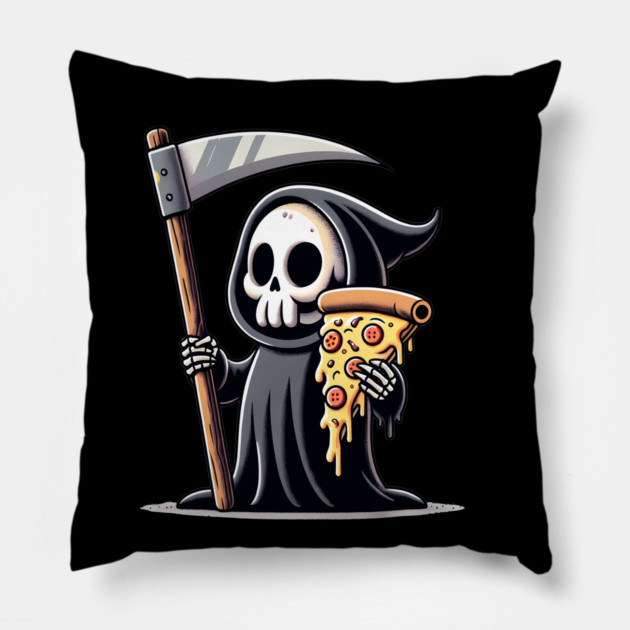 Grim Reaper with Pizza, Funny Pizza lover Pillow by logiamerch