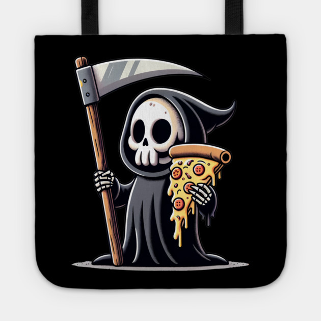 Grim Reaper with Pizza, Funny Pizza lover Tote by logiamerch
