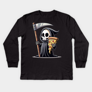 Grim Reaper with Pizza, Funny Pizza lover Kids Long Sleeve T-Shirt