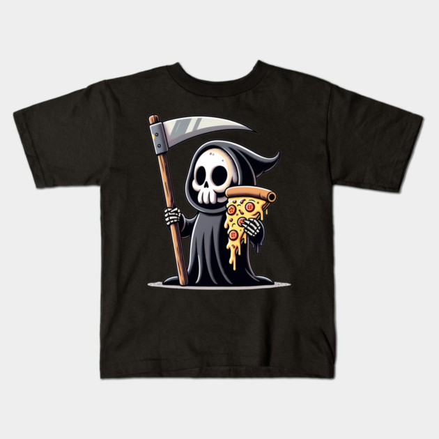 Grim Reaper with Pizza, Funny Pizza lover Kids T-Shirt by logiamerch