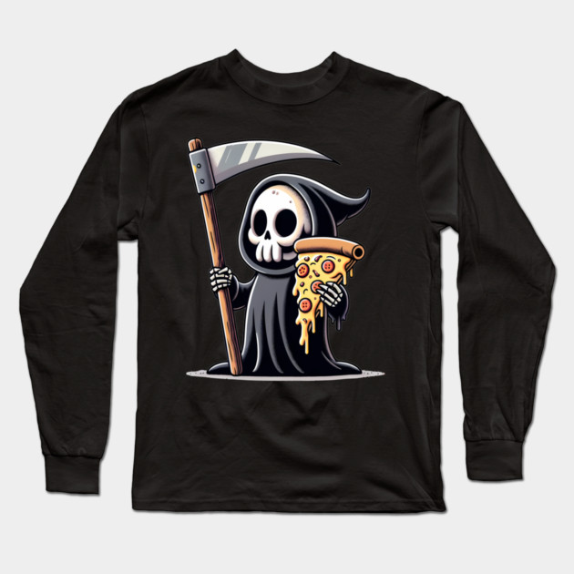 Grim Reaper with Pizza, Funny Pizza lover Long Sleeve T-Shirt by logiamerch
