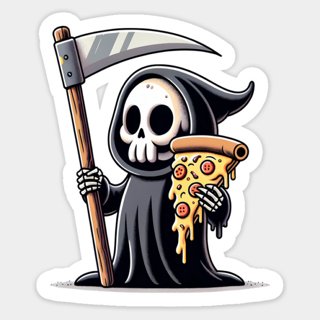 Grim Reaper with Pizza, Funny Pizza lover Sticker by logiamerch