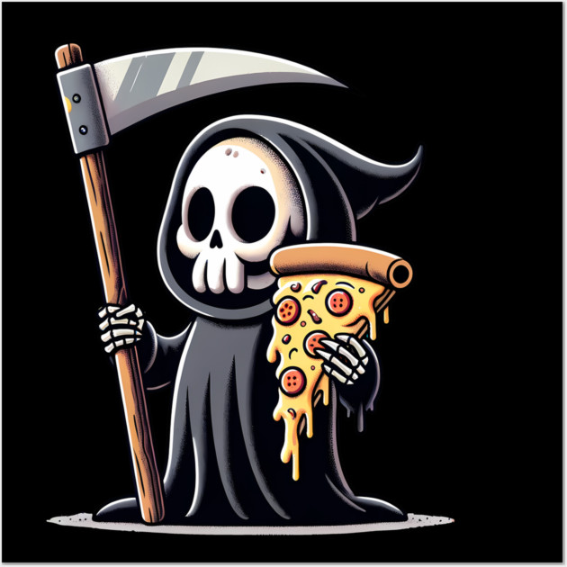Grim Reaper with Pizza, Funny Pizza lover Wall Art by logiamerch