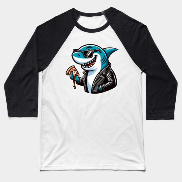 Funny Shark with Pizza, Pizza Lover Baseball T-Shirt by logiamerch