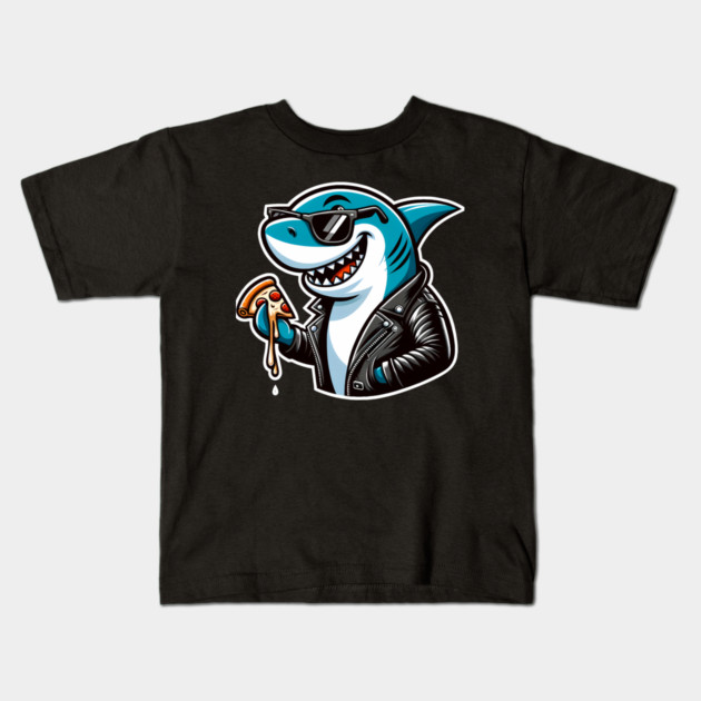 Funny Shark with Pizza, Pizza Lover Kids T-Shirt by logiamerch